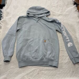 Carhartt Light Blue and White Hoodie (S)